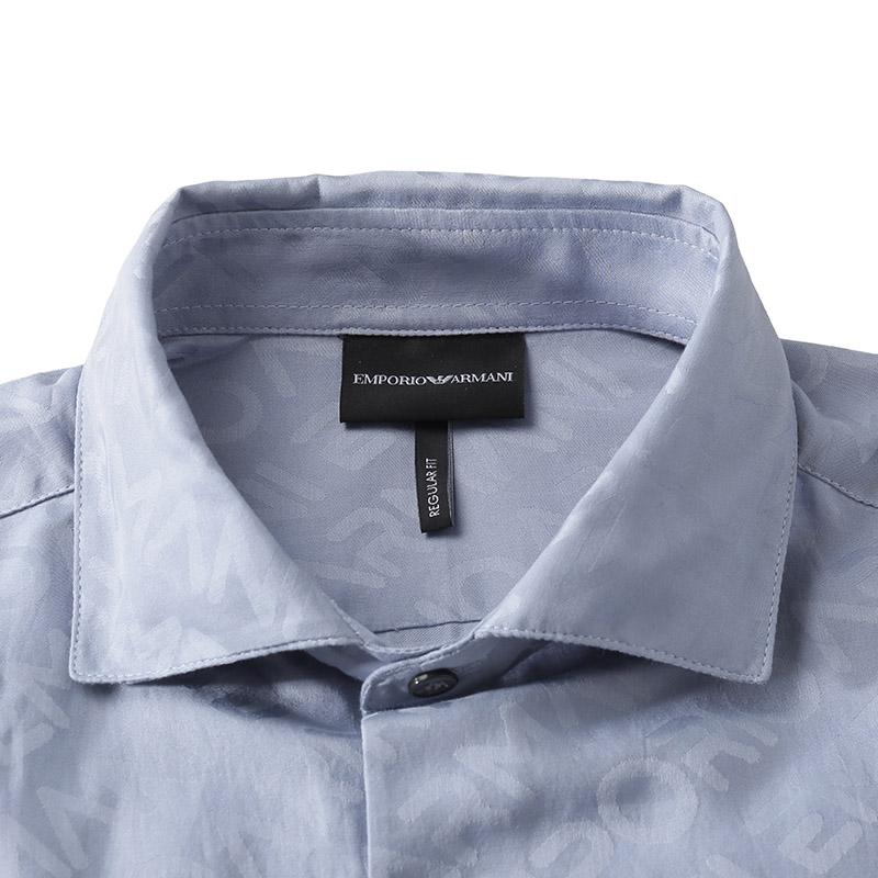 Emporio Armani Solid Color Button-Down Long Sleeve Shirt Men shirts Fog-Blue 3R1C86-1K0DZ-F752