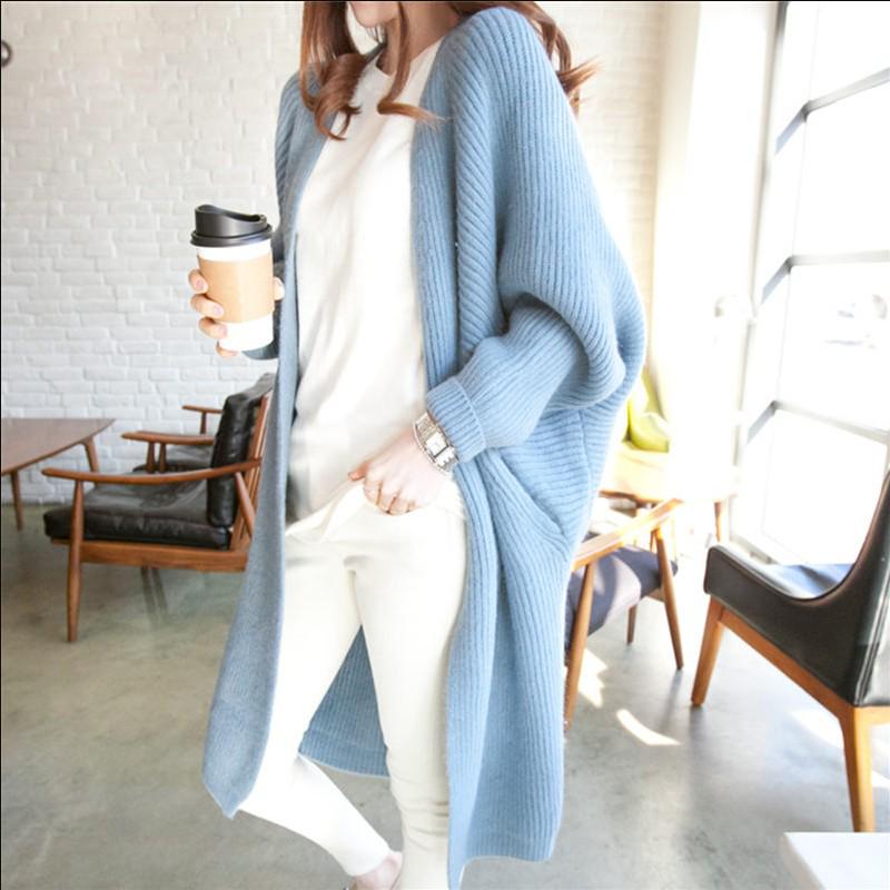 Women's Mid-Length Batwing Sleeve Knit Cardigan Shawl - Loose Fit, Plus Size, Korean Style for Autumn/Winter 2023