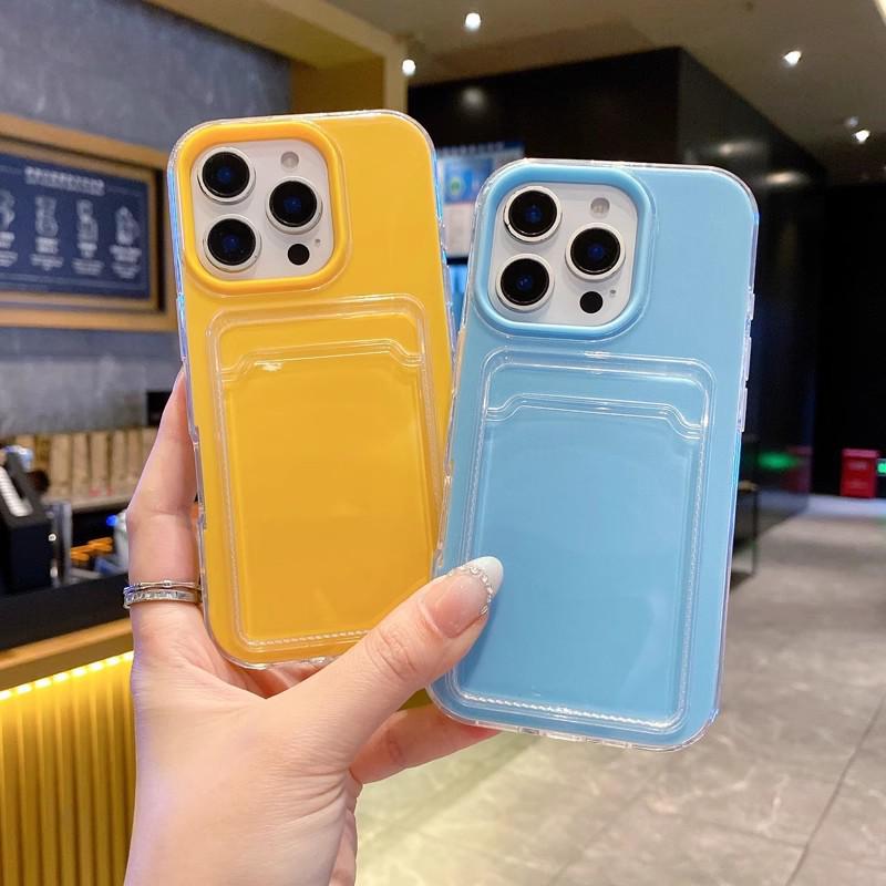 iPhone 17 Pro Jelly Silicone Card Holder Case, Solid Color, Anti-Fall Protection for iPhone 15P/14