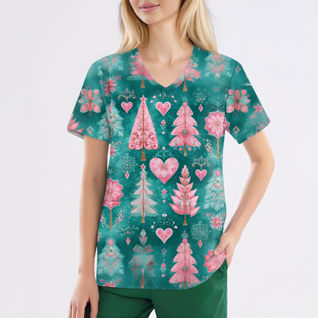 Dámská móda Overal s krátkým rukávem a výstřihem do V s kapsami Potisk Topů Oblečení