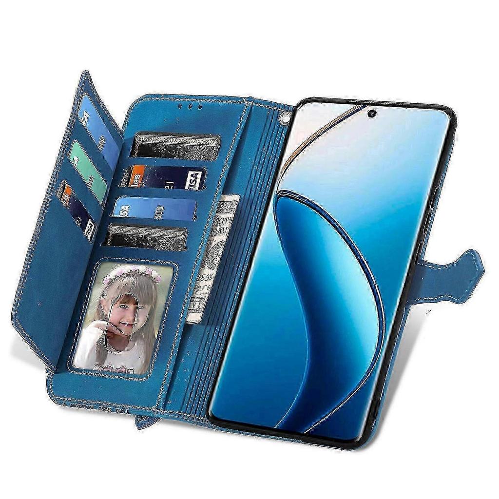 Emed Blume Reißverschluss Leder Handyhülle für Realme 12 Pro - Stilvolle Schutzhülle SZRH in Blau