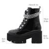 Gothic Black Boots for Women Sexy Chain Chunky Heel Platform Boots Female Punk Style Ankle Boots Zipper