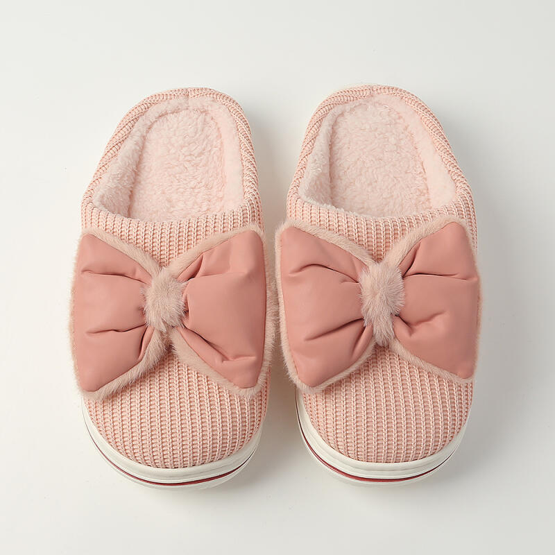 Cute Ribbon Winter Fur Slippers (245-250mm)