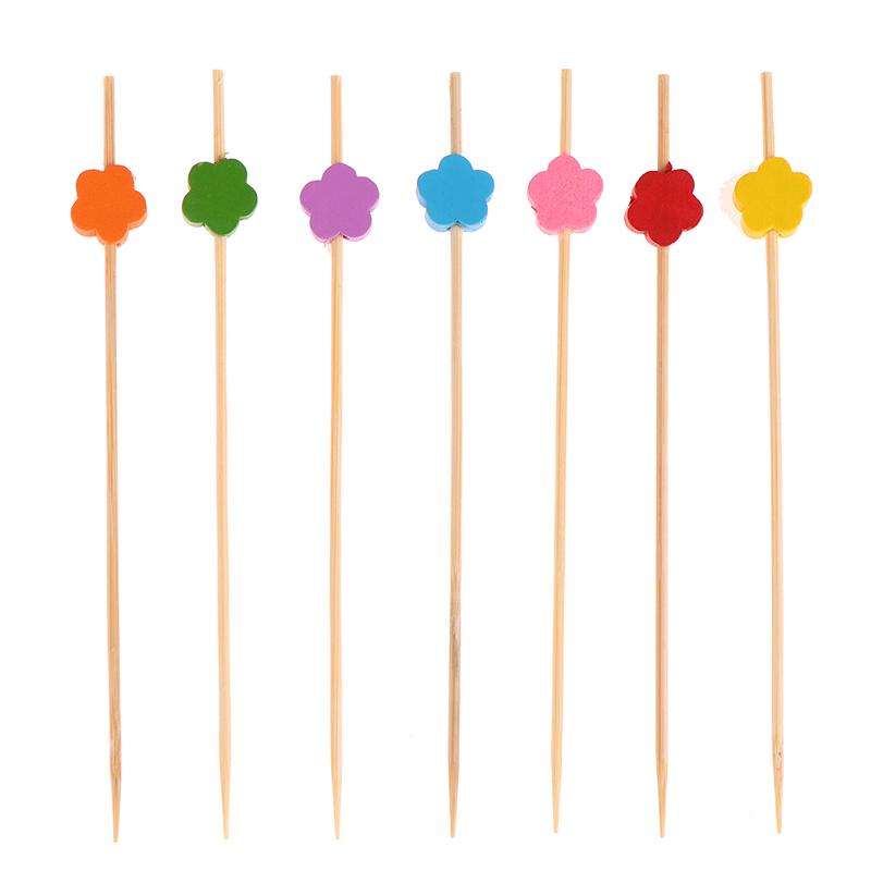 100Pcs Cute Plum Bamboo Skewers Food Cocktail Picks Buffet Fruit Cupcake Fork Sticks Party Table Decor Supplies