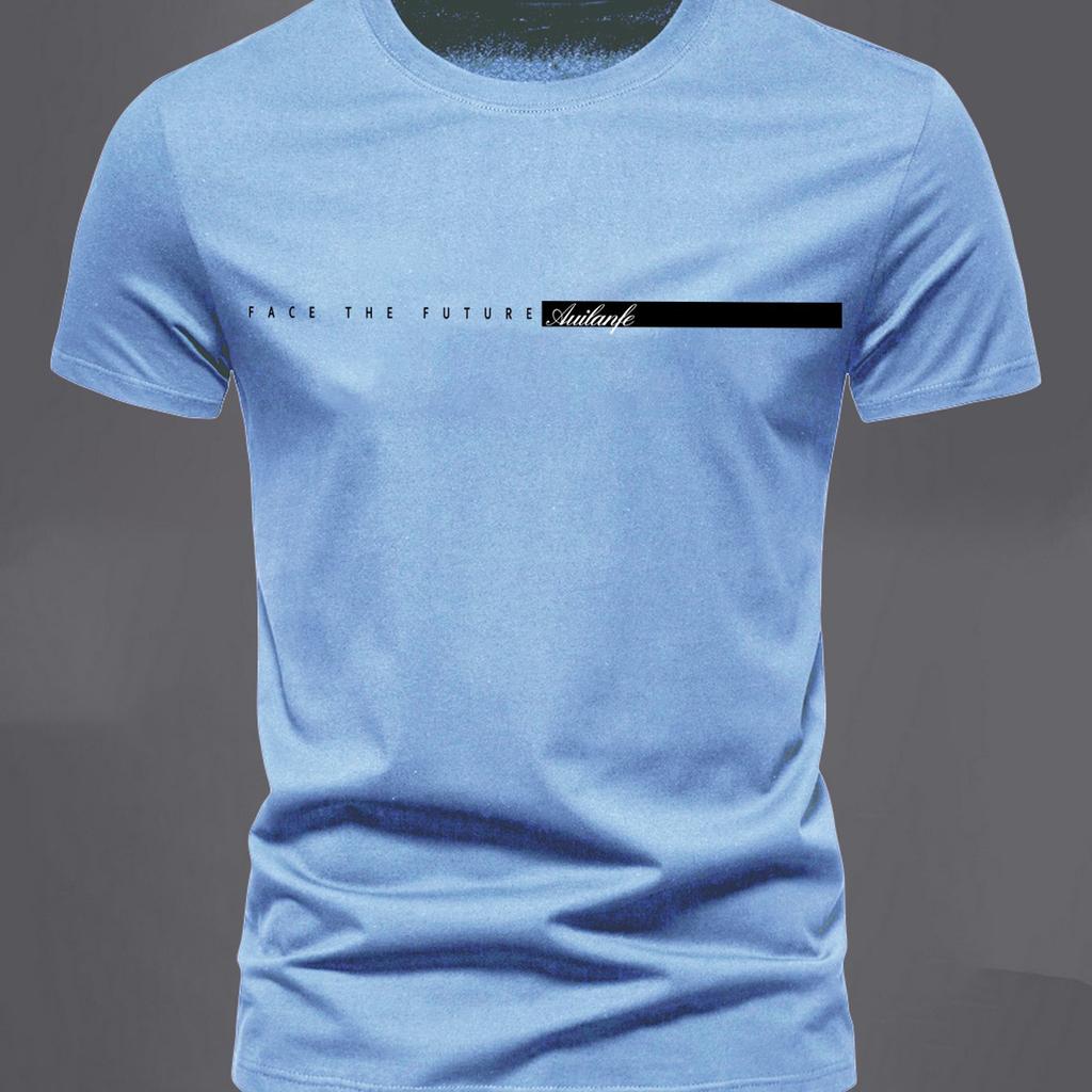 Summer men's 100% pure cotton casual sports loose oversized simple letter pattern printed round neck short sleeved T-shirt top