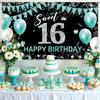 Sweet 16 Party Decorations, Fabric Happy 16th Birthday Banner Backdrop, Sweet Sixteen Birthday Decorations for Girls, Turquoise 16 Birthday Yard Sign
