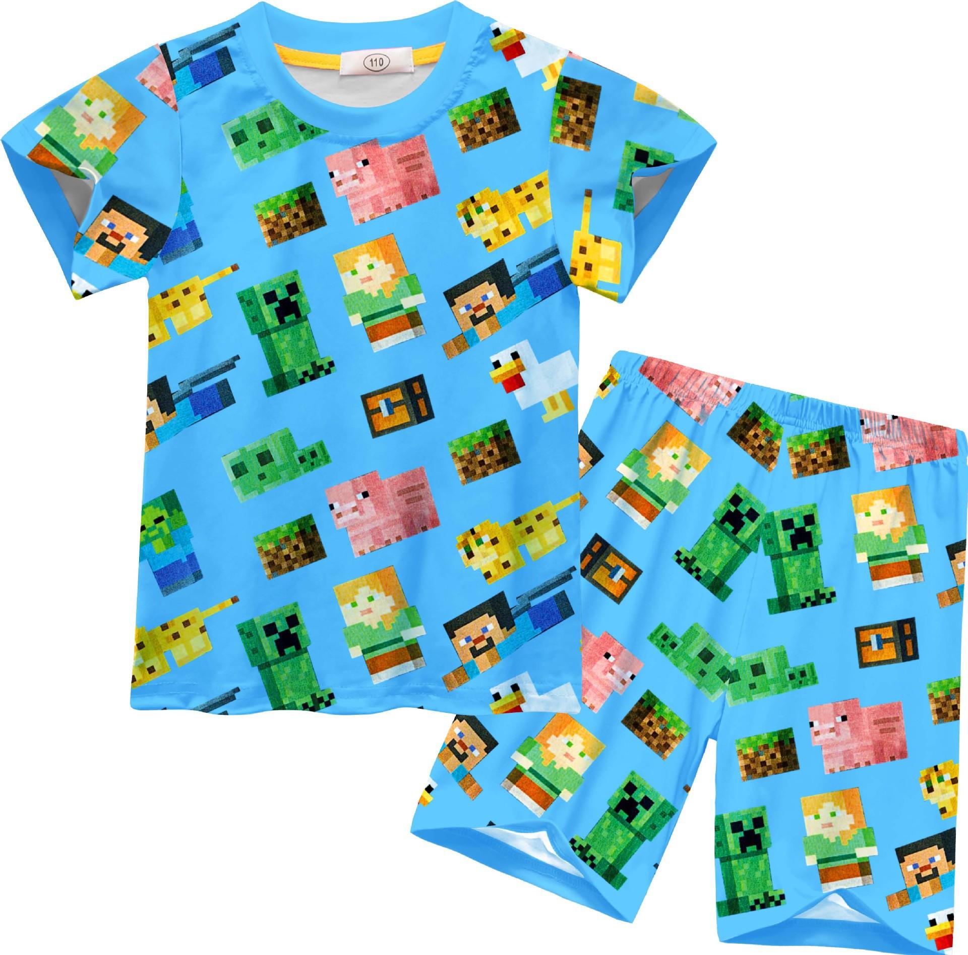Short Sleeve, Minecraft-Minecraft Print Set, Children S Short Sleeve Loungewear Set 92690 110