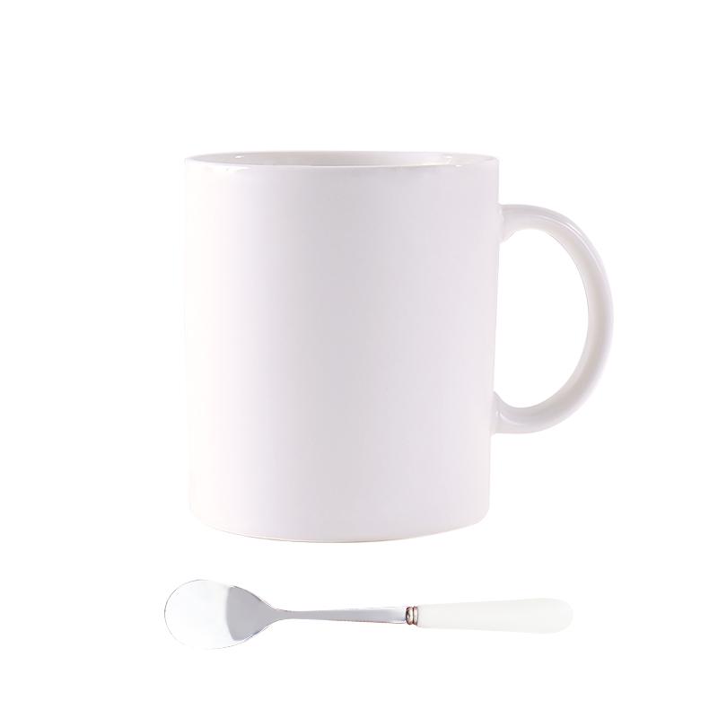 Large European-Style Matte Black Ceramic Mug with Spoon