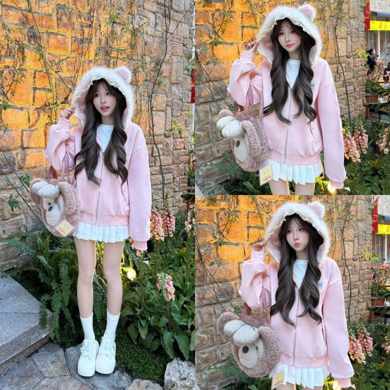 2026 Hooded Oversized Cardigan Sweater Women Men Korean Sweet Style Zipper Front Lightweight Casual Outerwear In