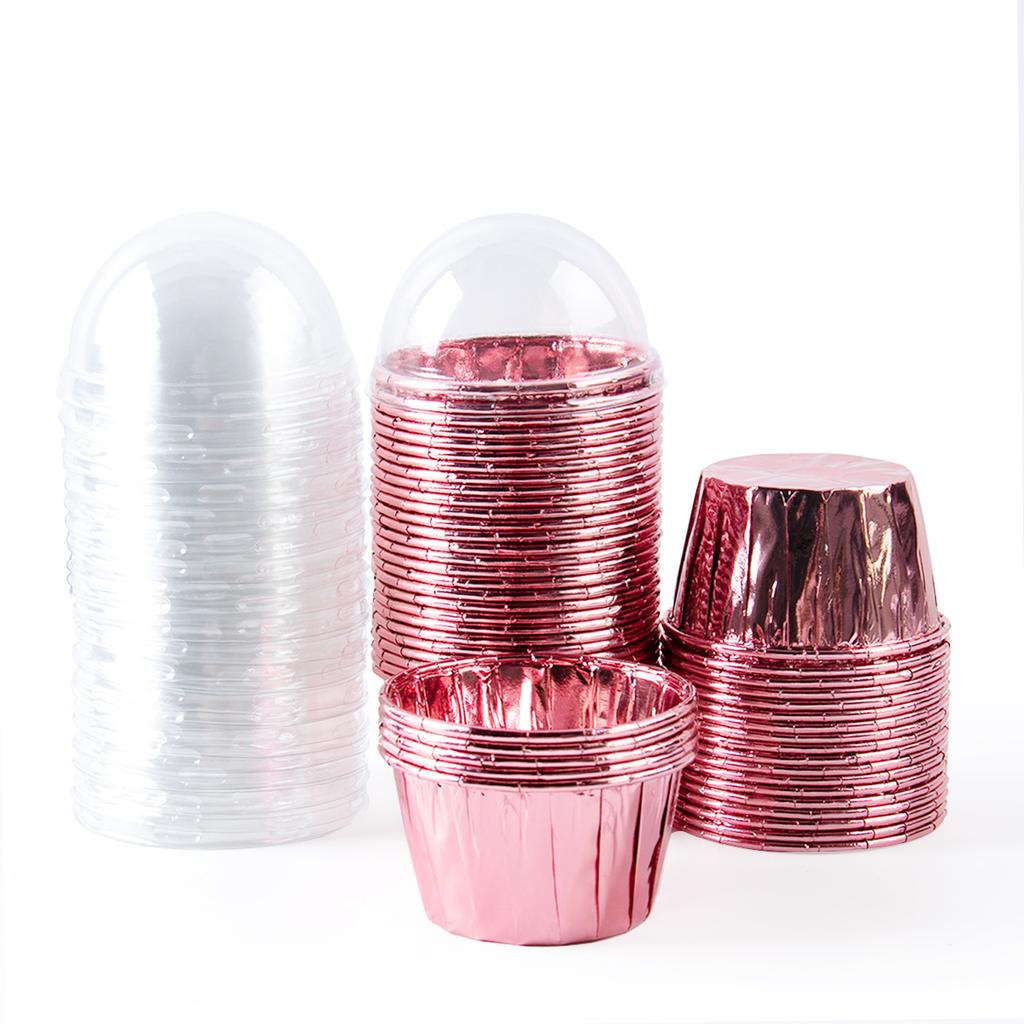 25/50pcs Foil Cupcake Liners Heat Resistant Aluminum Cake Cups Round Baking Cups with Lids Kitchen Wedding birthday Party Supply