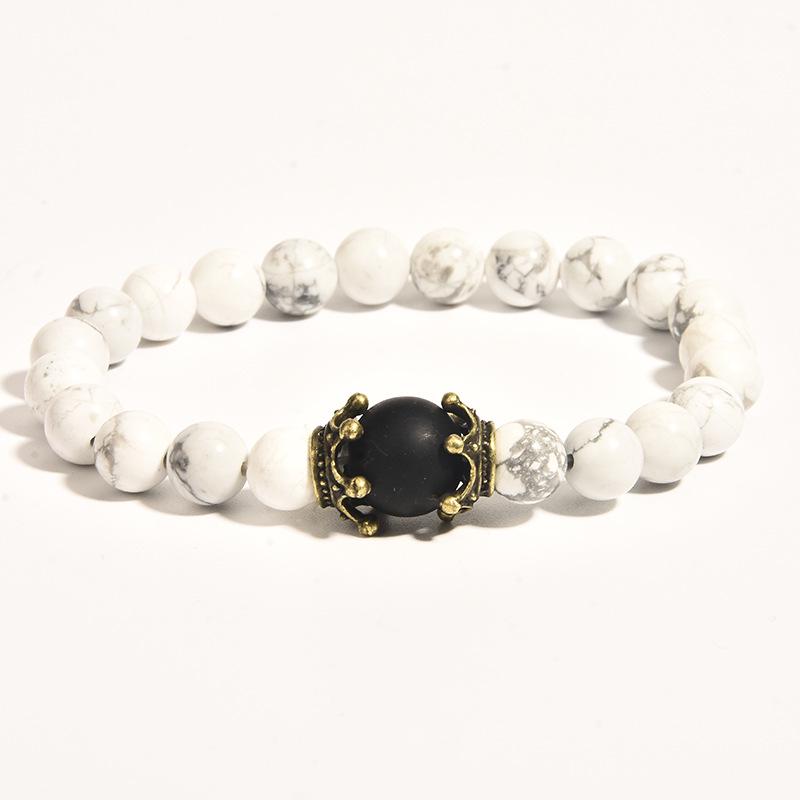 Men's Frosted Tiger Eye Stone Crown Bracelet – Fashionable European & American Beaded Jewelry