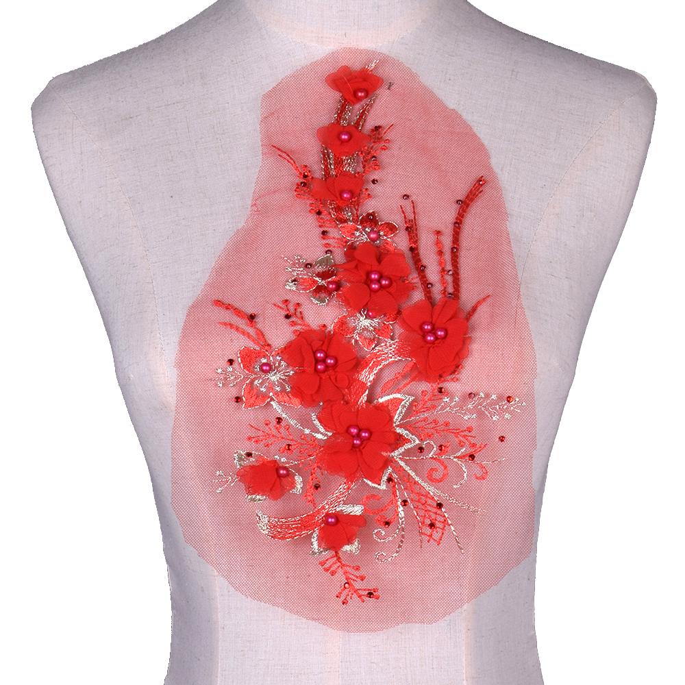 1 Stück Rosa Blau 3D Blume Perlen Stickerei Aufnäher Netzstoff Applikation Nähen Hochzeitskleid Kleidung Reparatur Dekoration