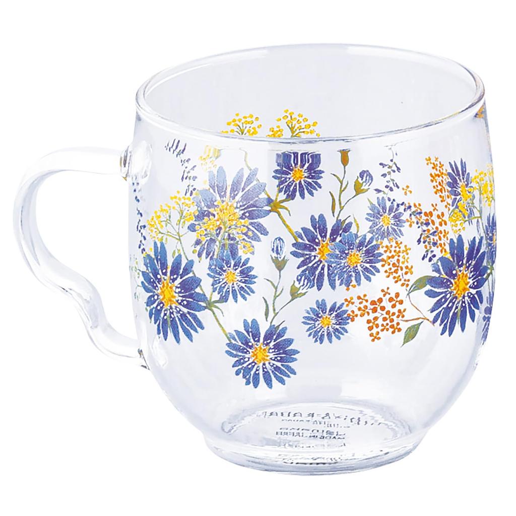 Yamaka Shoten X Glass by Hibiya Microwave Day Birthday Made In HIBIYA-KADAN "Flower Language Peacock" Heat-Resistant Mug, 270ml, Diameter Approx.
