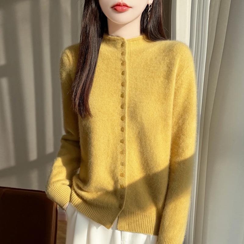 Autumn And Winter New Women'S Wool Sweater Cardigan Stand-Up Collar Jacket Loose Thickened Long-Sleeved Sweater Top Knitted Sweater Versatile