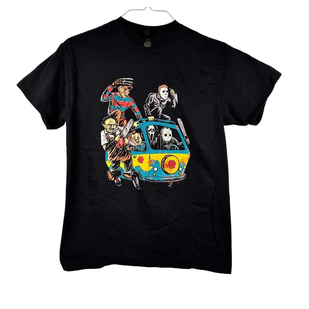 Gildan Horror Movie Slashers Mystery Machine Graphic T-Shirt Black Mens Medium