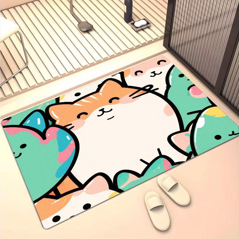 

Cute Cartoon Cat Doormat Non-Slip Absorbent Soft Flannel Rug for Bedroom Bathroom Kitchen Party Home 40x60cm 40x60cm