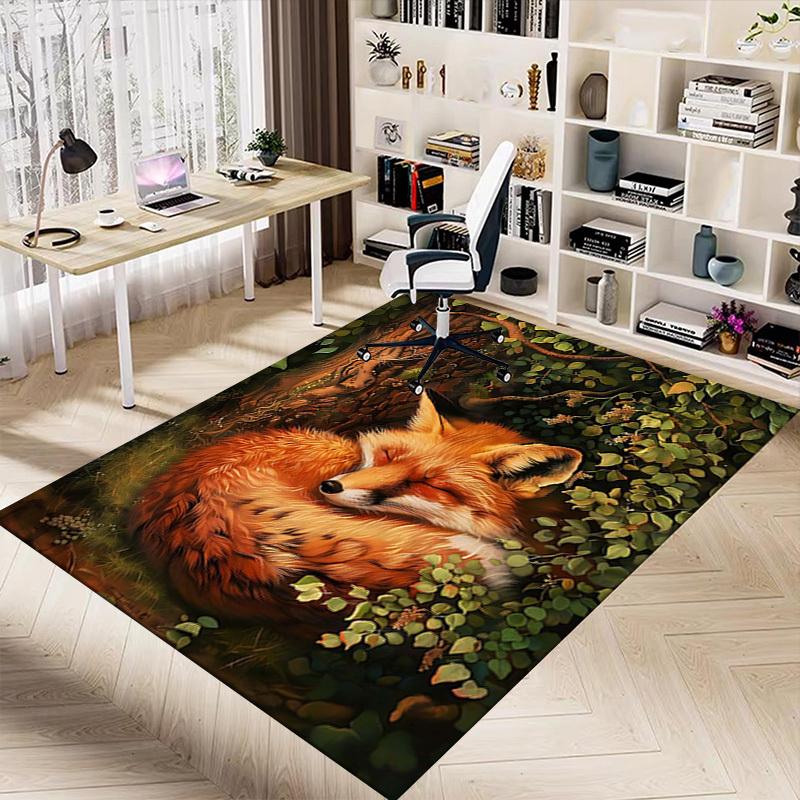 1 Stück Fuchs Wald rutschfester Boden Teppich Kompatibel für Büro & Wohnzimmer & Schlafzimmer & Esszimmer - Flach- Weich & Muster, Lebendige Farben-W251