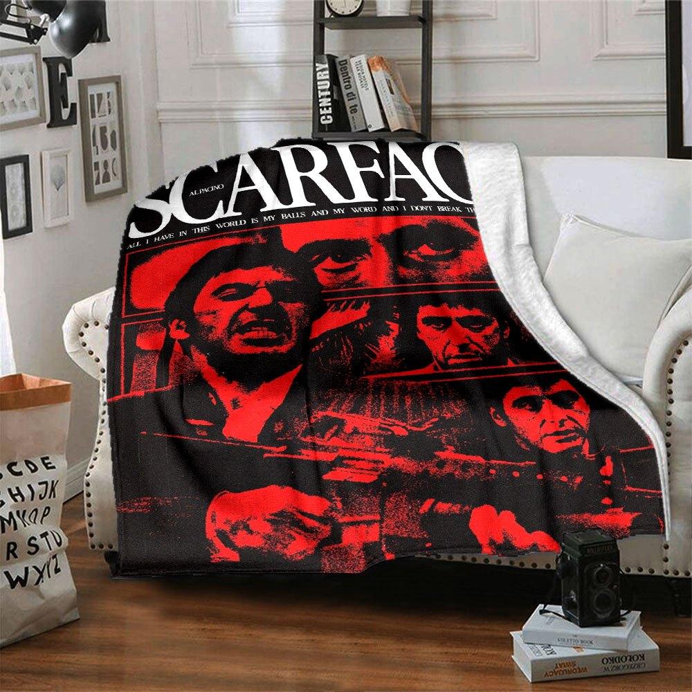 1pc Scarface-Inspired Flannel Blanket - Soft Cozy All-Season Throw for Bedroom, Sofa, Camping, Travel - Perfect Gift for Movie FansB32
