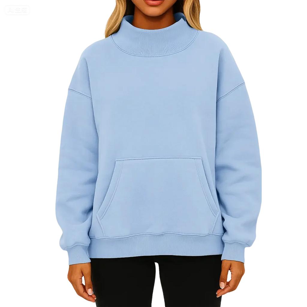 Women's Fashionable Solid Color Round Neck Long Sleeved Sports Casual Pullover Sweatshirt Top