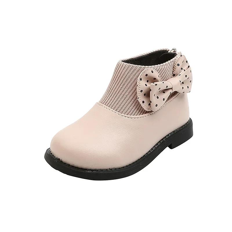Kids Short Boots Girls Shoes Autumn Winter Warm Knitted Children Boots Princess Sweet Bow Toddler Girls Boots Shoes Child H11071 21 розовый