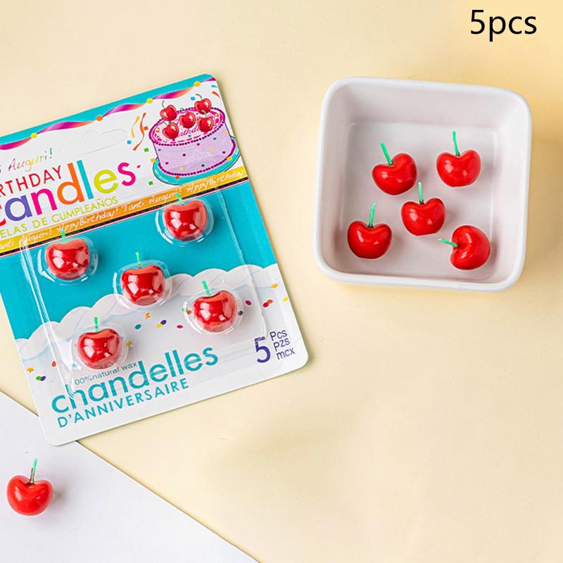 5pcs Cherry Candles Birthday Cake Decorationscherry Birthday Candlesdesserts Baking Decorations