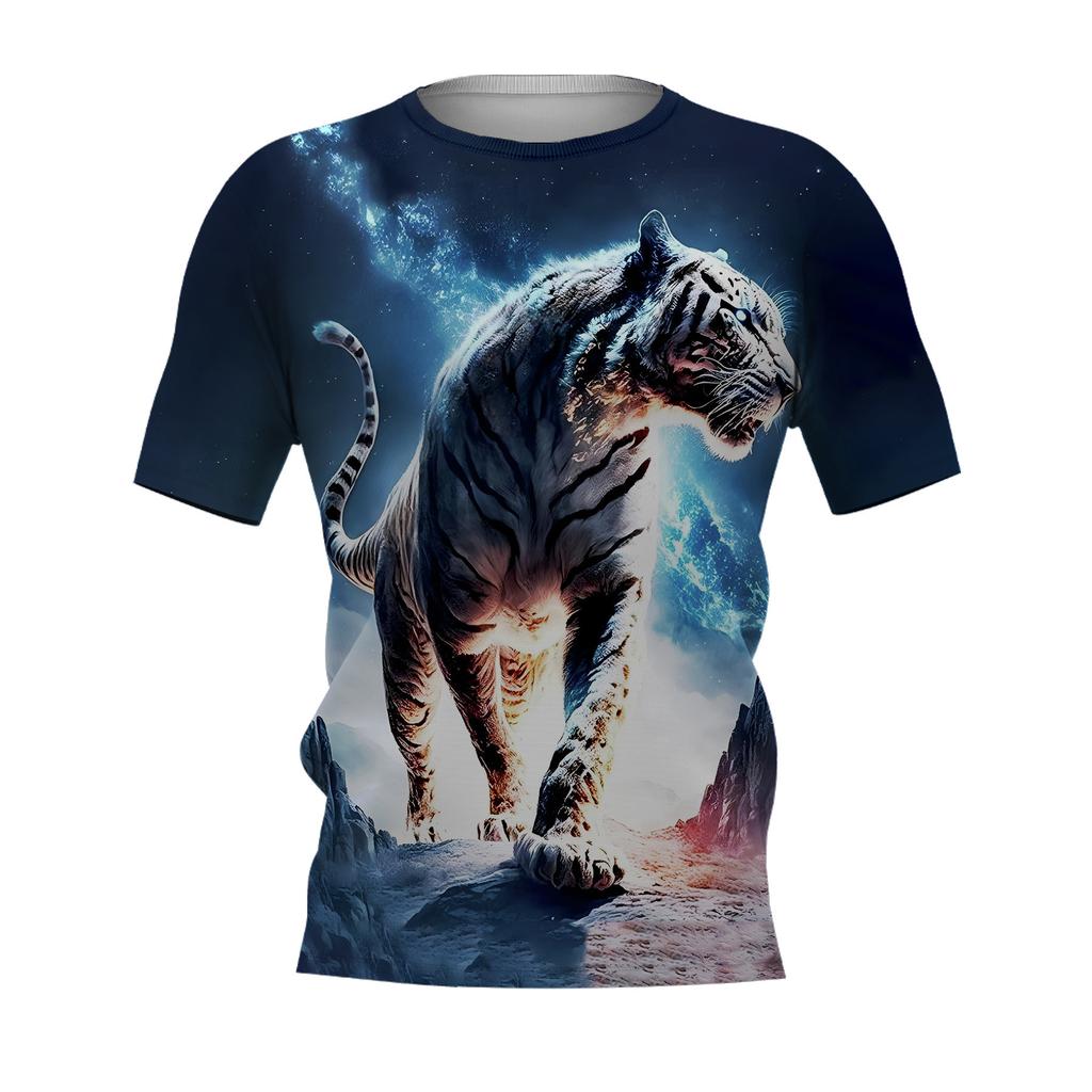 Oversized Men's T-Shirt 3d Tiger Print Tees Tops Summer Casual Mens Animal Pattern T Shirt O-Neck Fashion Clothes Prints T-Shirt