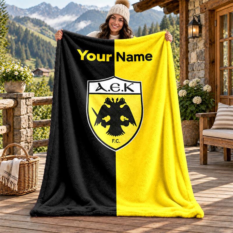 AEK Athen Benutzerdefinierter Name Flanelldecke Personalisierte Weiche Warme Plüschdecke Personalisierte Geschenkidee für Familie Freunde 80cmx120cm yellow