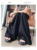 Women's Summer Ice Silk Striped Wide-Leg High-Waisted Pants - Thin, Slimming, Loose, Floor-Length, Casual Straight-Leg.