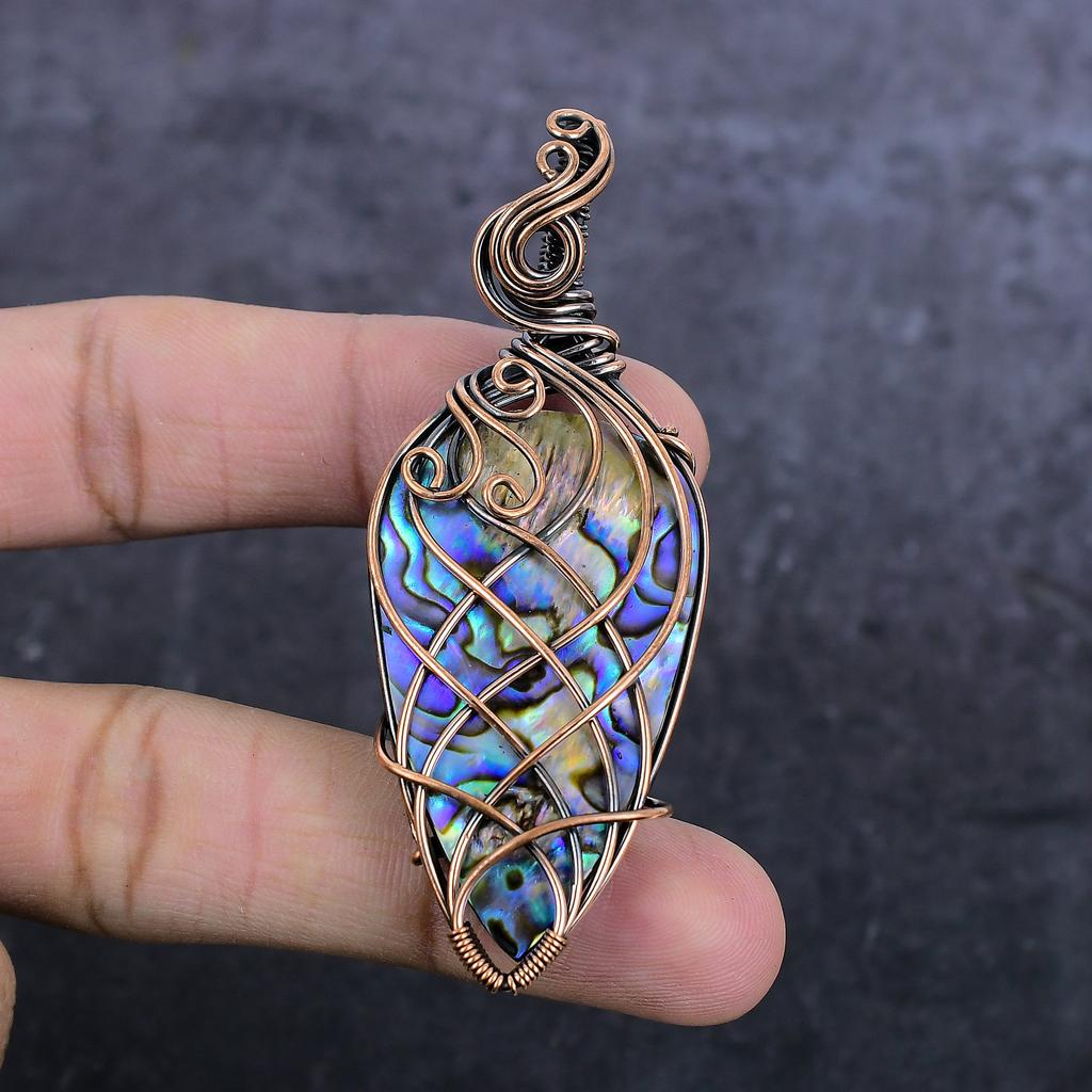 Abalone Shell Handmade Copper Wire Wrap Jewelry Pendant 3.15" I8r14