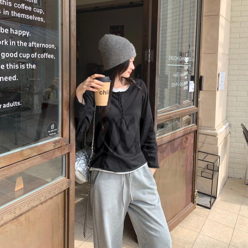 

2026 Spring Women s Slimming American-Style Loose Skin-Friendly Long-Sleeve Pullover S чорний