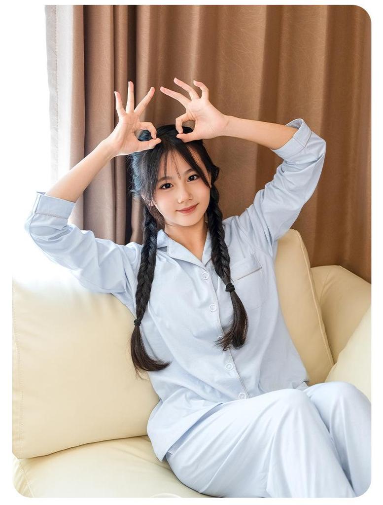 2025 Women's Pure Cotton Solid Color Pajamas - Energetic Girl Autumn/Spring Style, Soft Home Wear