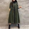 Women Fleece Lined Corduroy Trench Coat Vintage Loose Mid‑Long Long Sleeve Windbreaker Jacket For Autumn Winter