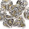 7 Pcs Silver Golden Skull Metal Dice Hollow Metal Polyhedral Dice Set Suitable for Role-Playing RPG  Board Game Card Game