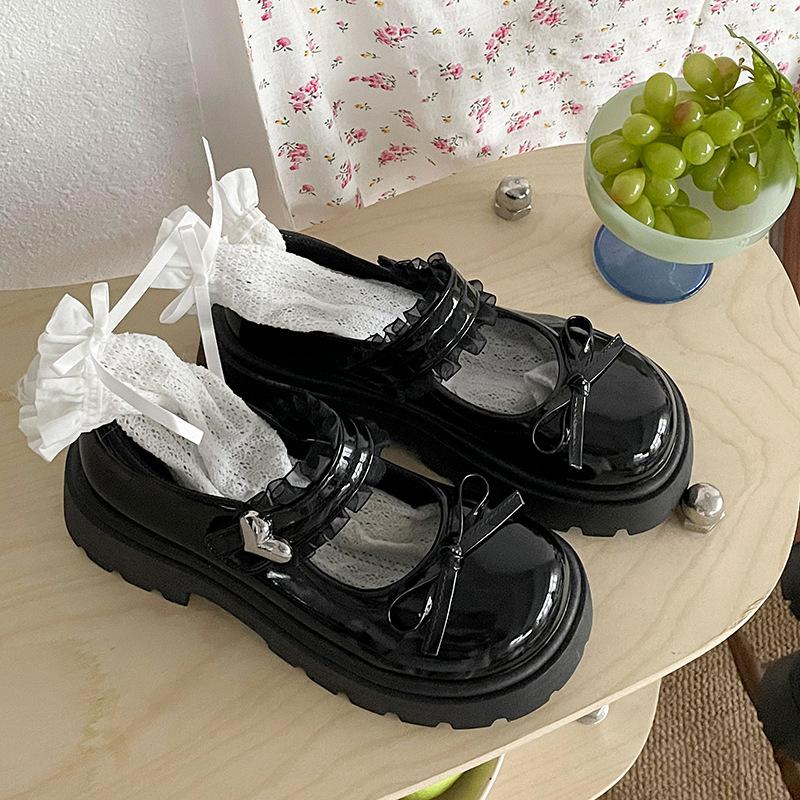 Bow platform small leather shoes women's summer Mary Jane shoes