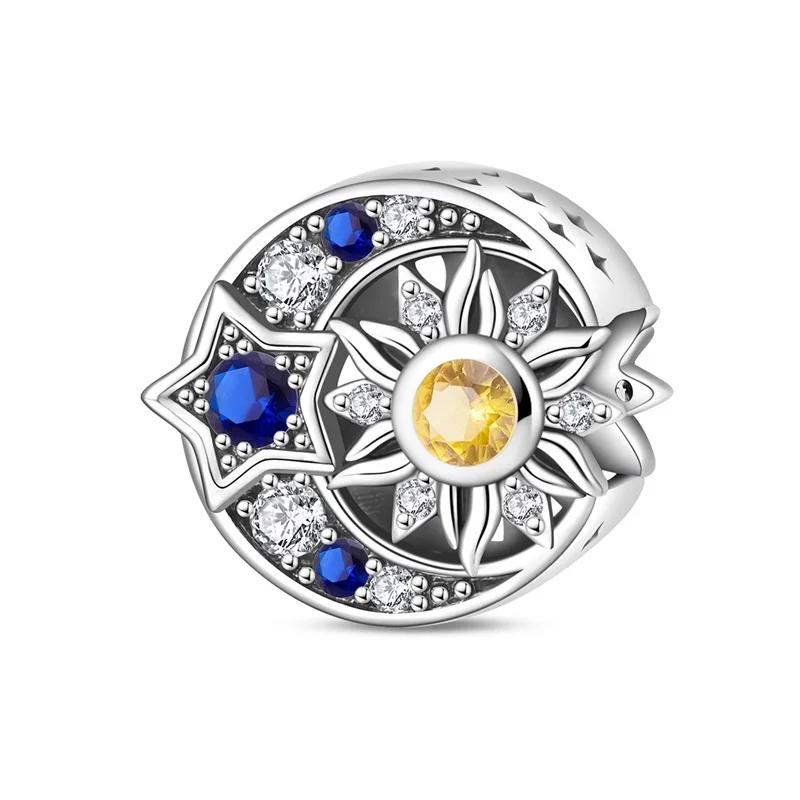 925 Silver Star Moon Charms Earrings Pendant Beads Fit Bracelet Necklace DIY Fine Jewelry Gift for Women