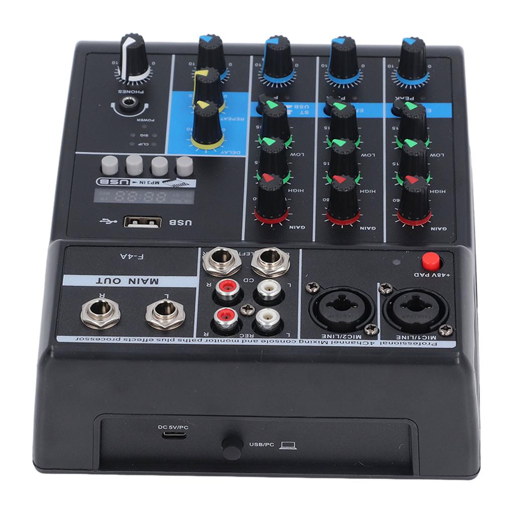 Sound Mixer USB BT 4 Channel Sound Mixing Console with 48V Phantom Button for Stage Performance