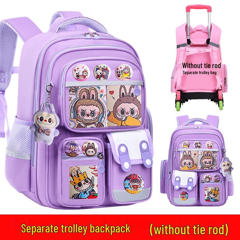 Cartoon Trolley Backpack for Grade 2-6 Students - Large Capacity Schoolbag for Boys & Girls