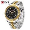 Oufannishi Men's Multifunction Chronograph Quartz Watch with Calendar and Stainless Steel Band, Waterproof Design