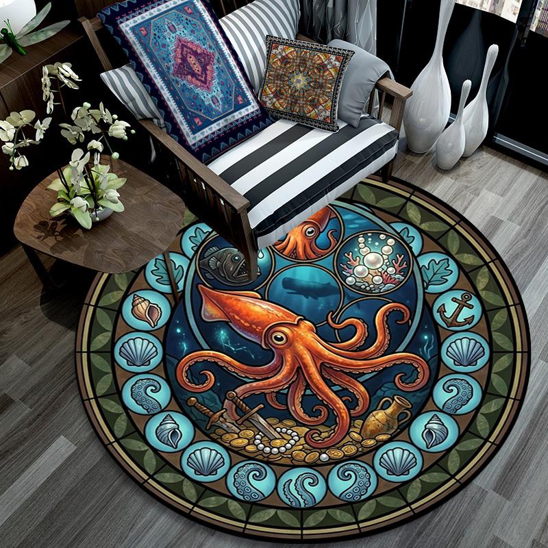 Marine Life Glass Round Area Rug Under Office Chairs Bedroom Living Room Home Decor