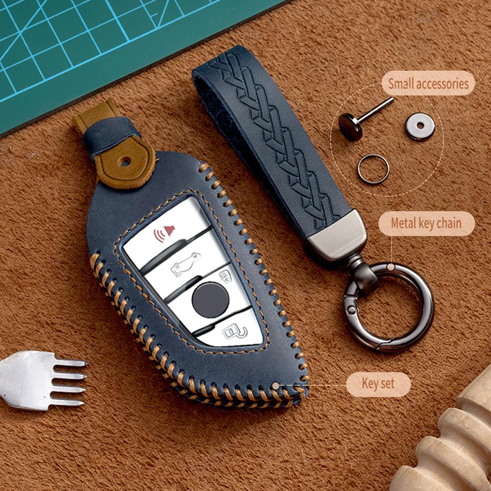 Leather Car Key Case Smart Remote Fob Protector Cover Keychain Holder for BMW 1 2 3 4 5 6 7 Series X1 X2 X3 X4 X5 X6 X7 GT M5 M6