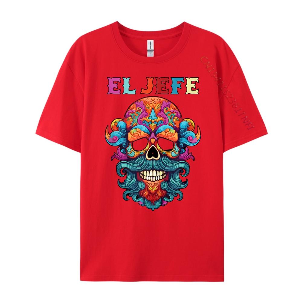 El Jefe Sugar Skull Men Day Of The Dead Dad Graphic T Shirts 100% Cotton Brand Clothing Vintage Style
