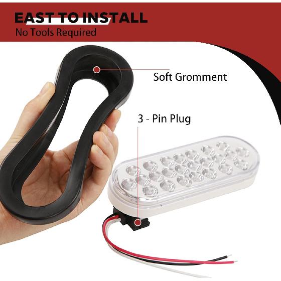 NEW SUN 6 Inch Oval LED Trailer Lights - 21 LED Ultra Bright Tail Light Kit With Surface Mount Grommets, Watertight 3-Prong Plug Reverse IP 67