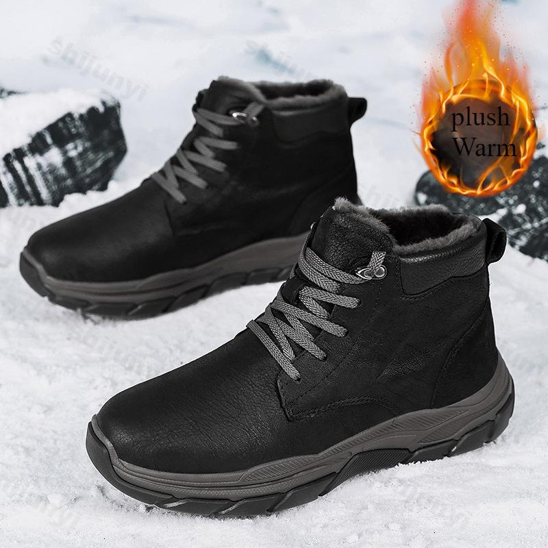 Men's Outdoor High Top Snow Boots Fashion Casual Sports Thick Plush Cotton Shoes Wear-resistant Anti Slip Platform Hiking Boots
