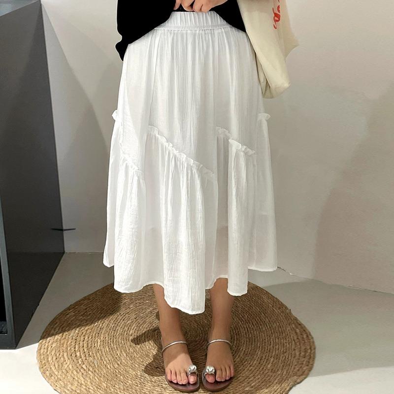 Women's Irregular Black Ear-edge Skirt Summer Style High-waisted Slimming Skirt for Plump Girls