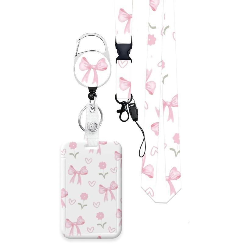 Retractable Badge Clip with Bow Flower Pin Double-Sided UV Office Credit Card Holder Case Bus Id Card Cover Bags for Girl