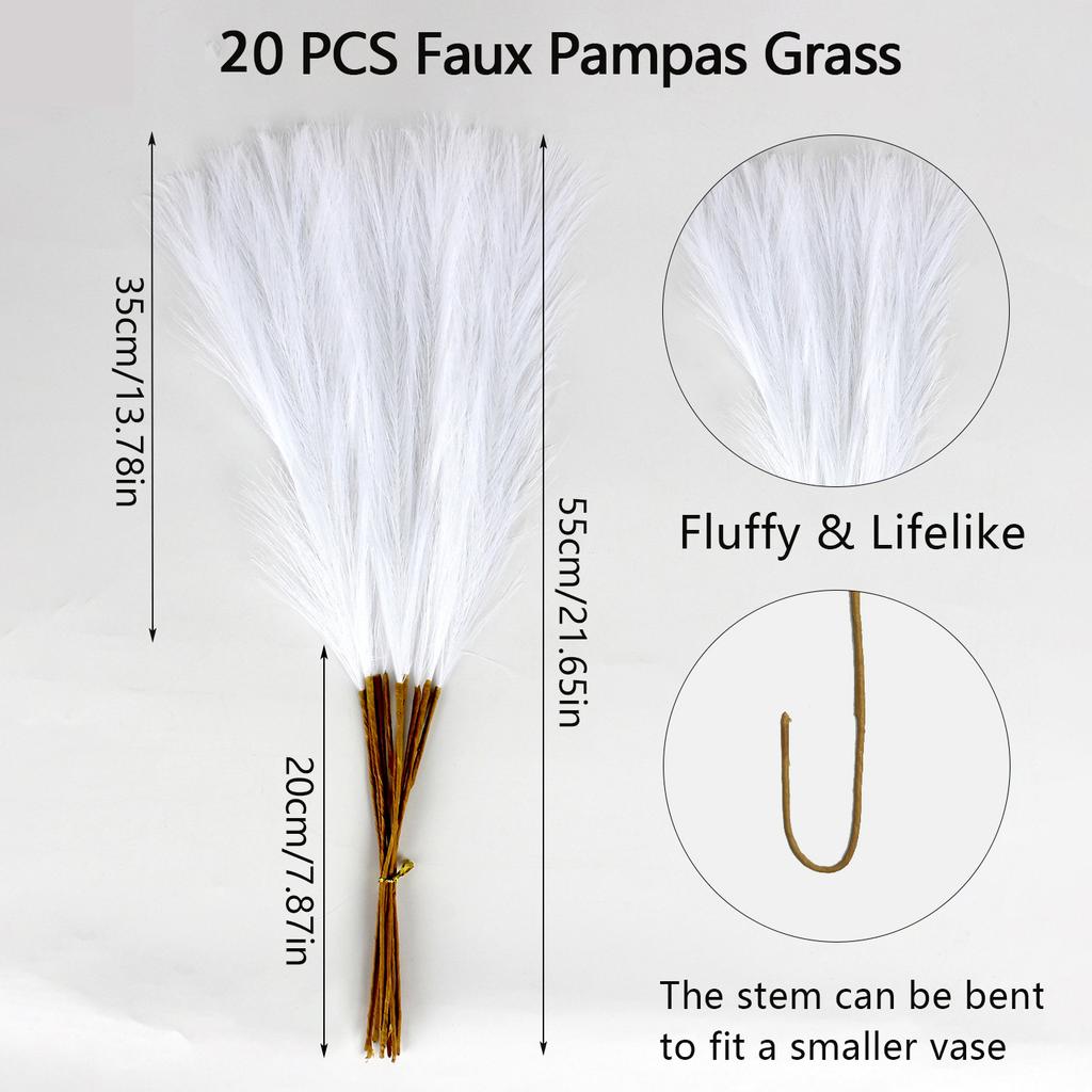 20Pcs Faux Pampas Grass, 21.6" Short Artificial Pompous Grass Floral Fake Pompas Grass Branches Vase Filler Flower Arrangement