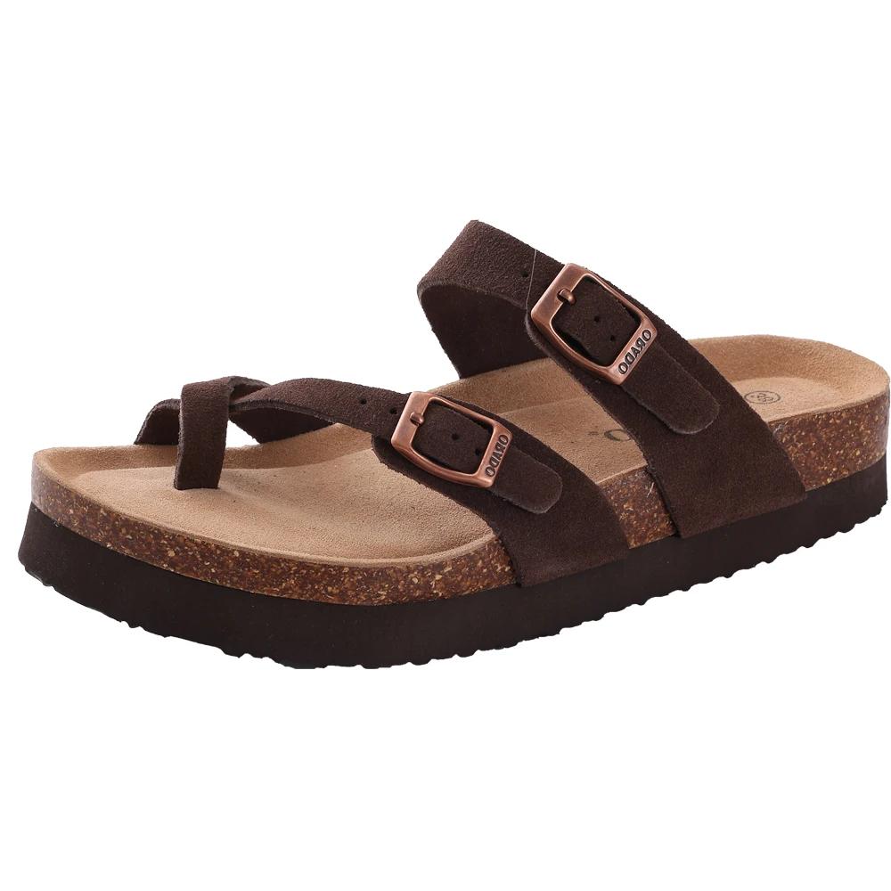 Fashion Crestar Women Classic Cork Slippers New Unisex Suede Flats Sandals With Arch Support Summer Beach Slides Adjustable Buckle Shoes