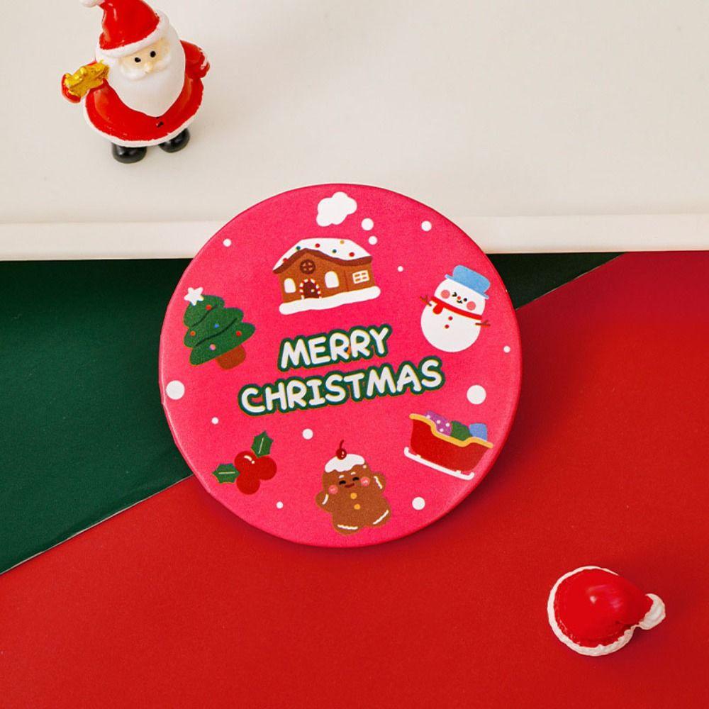 Gift Glass Cartoon Christmas Mirror Easy To Carry Pocket Make-up Mirror Handheld Small Round Mirror Vanity Mirror