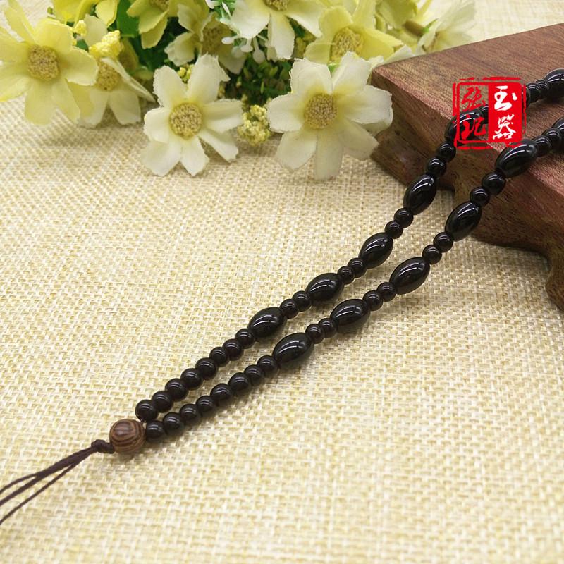 Handwoven Black Agate Imitation Pendant Jade Beaded Necklace Unisex Rope Imitation Black Agate