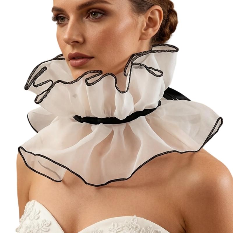 Gefalteter Rüschen-Faux-Kragen Dekoratives Halsstück Accessoire für Damen Abnehmbarer Halskragen für tägliches Outfit Layering und Foto-Styling